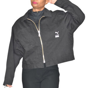 Puma Ragged Priest Twill Jacket Black Canvas Boxy Crop Utility Workwear Large